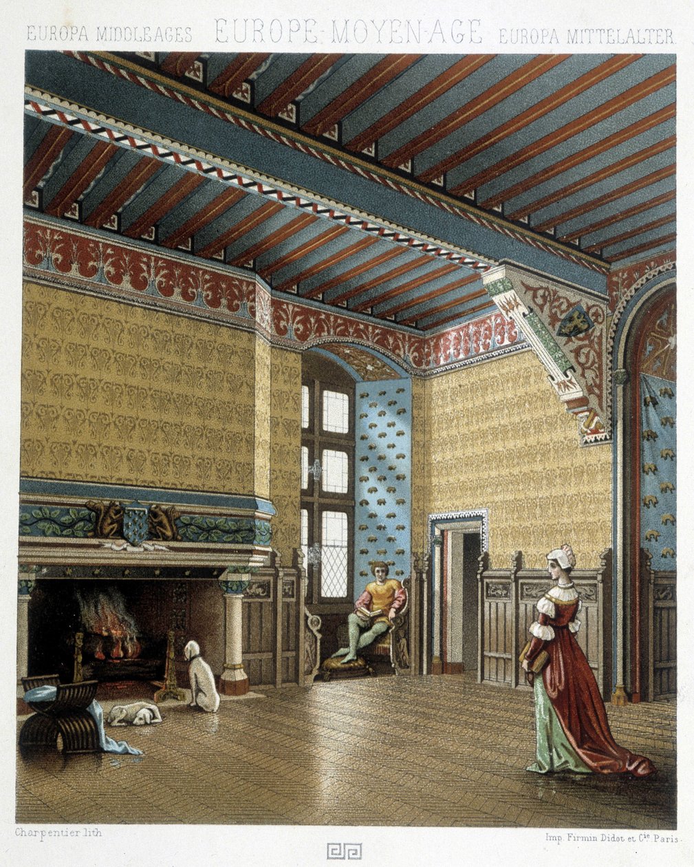 Interiér honosného obydlí ve středověku - v „historickém kostýmu“ od Racineta od Albert Charles August Racinet