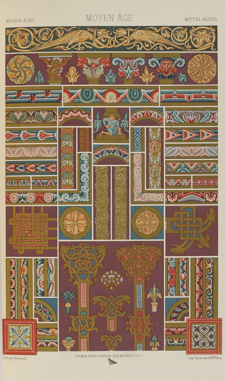 Středověk, deska 40 z Polychromatic Ornament: Sto desek ve zlatě, stříbře a barvách, 1873 od Albert Charles August Racinet