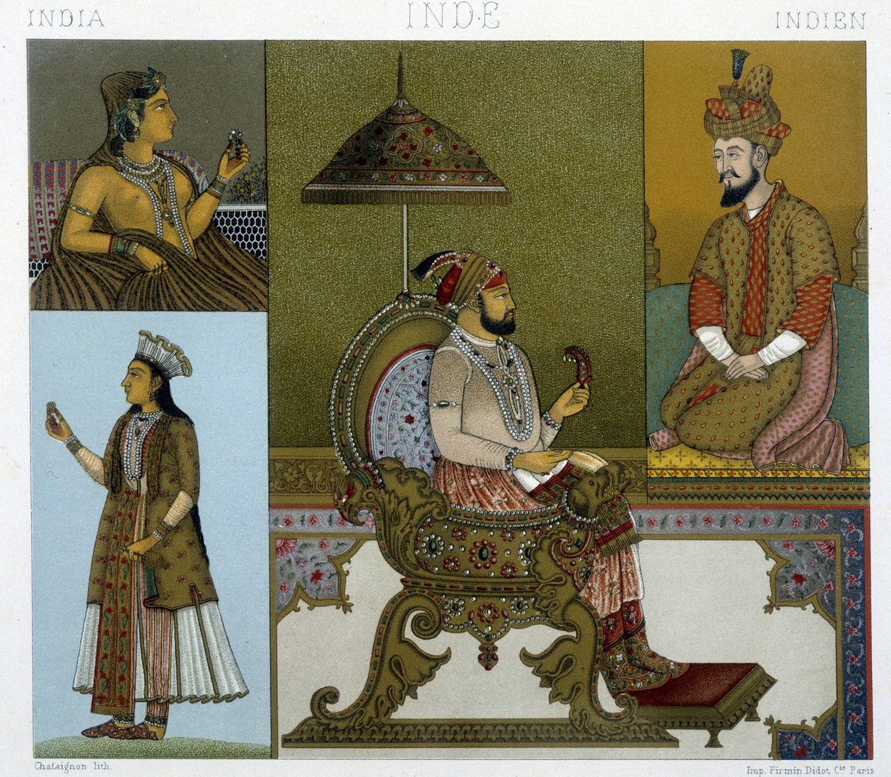 Mongolské kostýmy, rytina Racinet od Albert Charles August Racinet