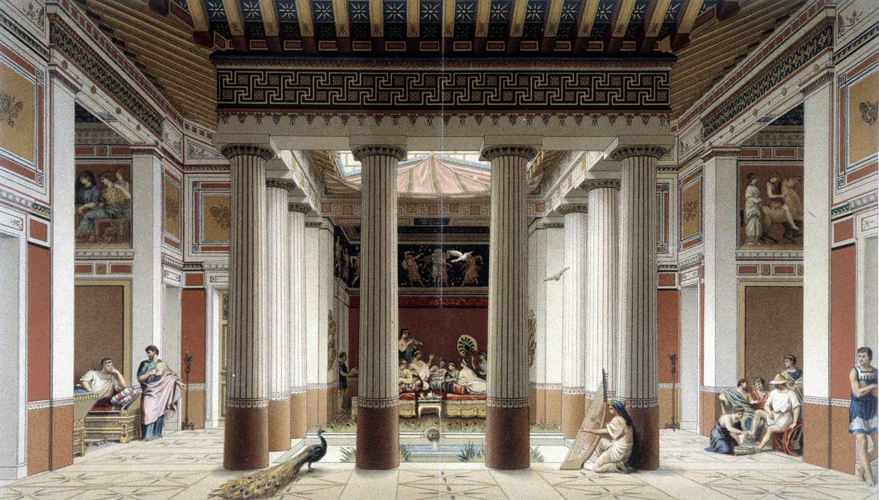 Atrium domu v řecké antice - v „“Historickém kostýmu“ od Racineta od Albert Charles August Racinet