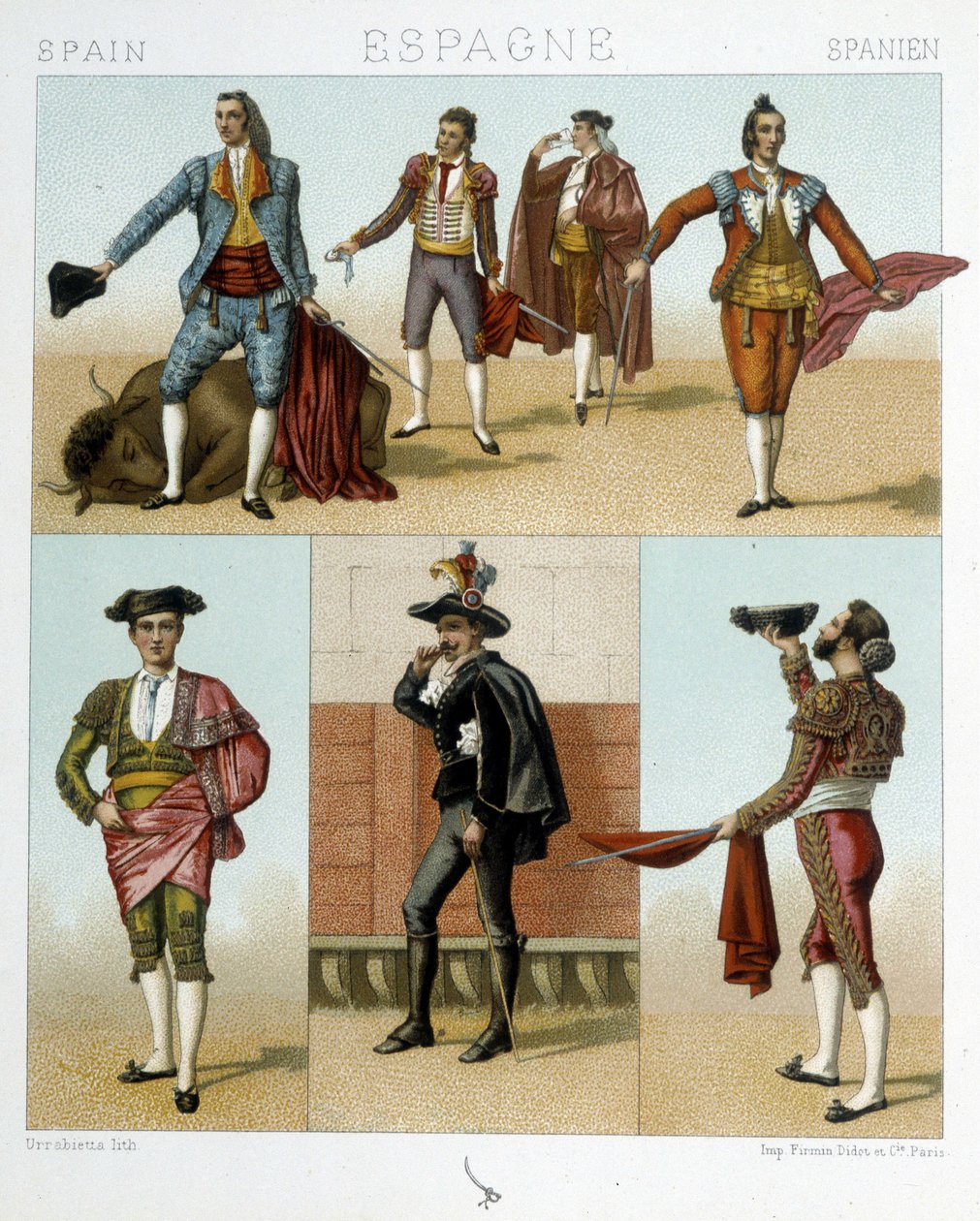 Kostým toreadora ve Španělsku - v ""Starém a historickém kostýmu"" od Racinet od Albert Charles August Racinet