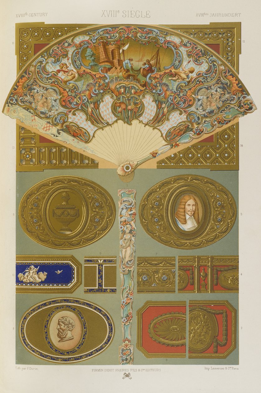 XVIII století, deska 96 z „Polychromatický ornament: Sto desek ve zlatě, stříbře a barvách“ od Albert Charles August Racinet