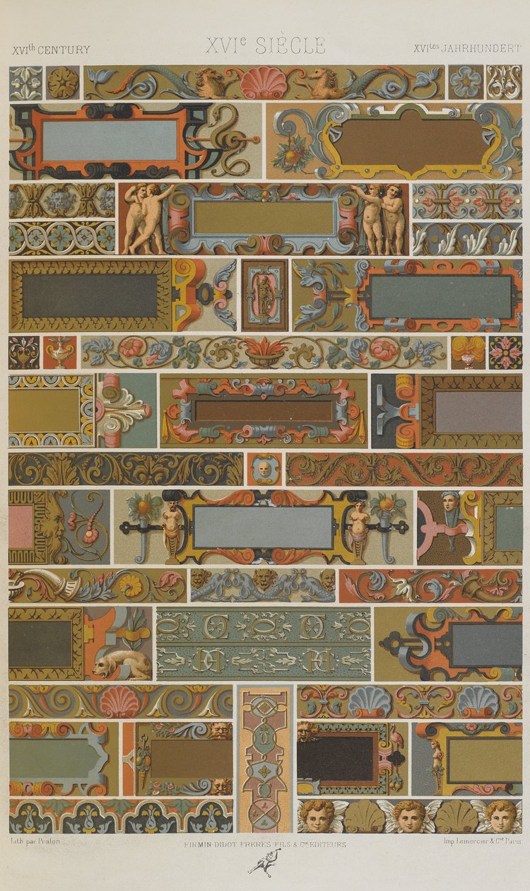 XVI. století, deska 71 z Polychromatic Ornament: Sto desek ve zlatě, stříbře a barvách, 1873 od Albert Charles August Racinet