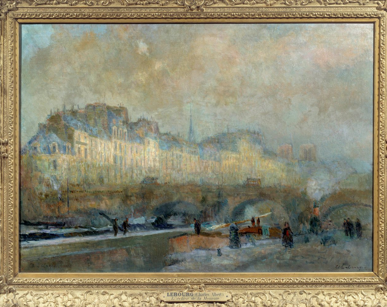 Paříž, zámek La Monnaie, zimní slunce nebo Pohled na Pont-Neuf a Île de la Cite Obraz Alberta Lebourga (1849-1928). 19. století. Slunce. 0,815 x 1,155 Musee d