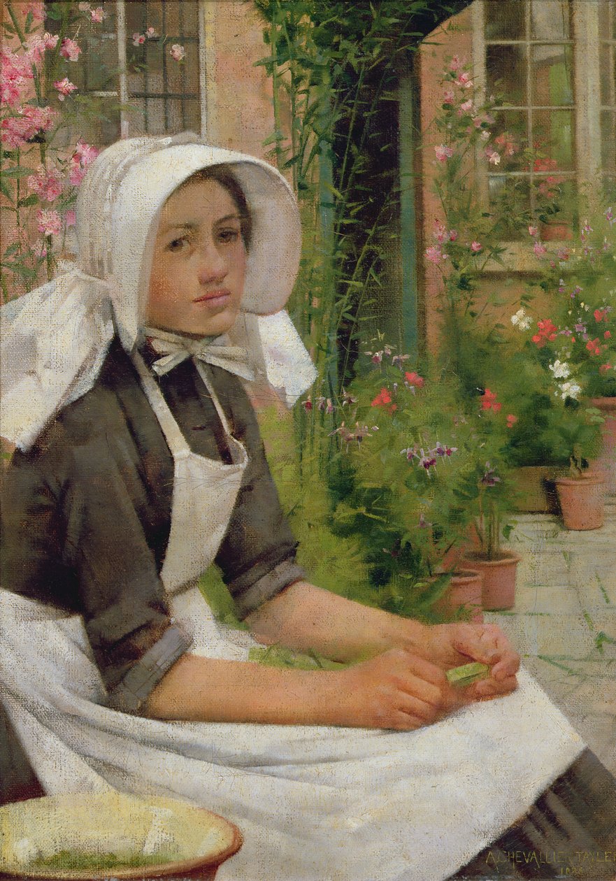 Dívka loupání hrách od Albert Chevallier Tayler