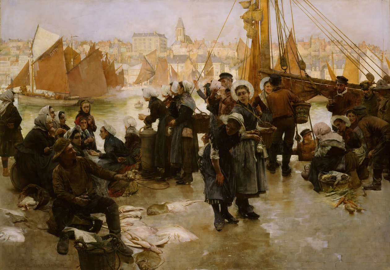 Odchod rybářské flotily, Boulogne, 1891. od Albert Chevallier Tayler