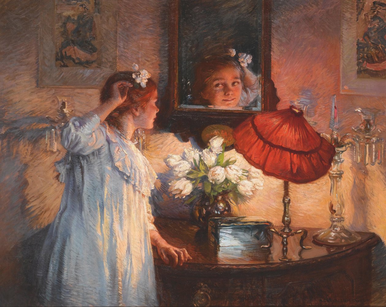 Zrcadlo - Albert Chevallier Tayler (1862-1925). Olej na plátně od Albert Chevallier Tayler