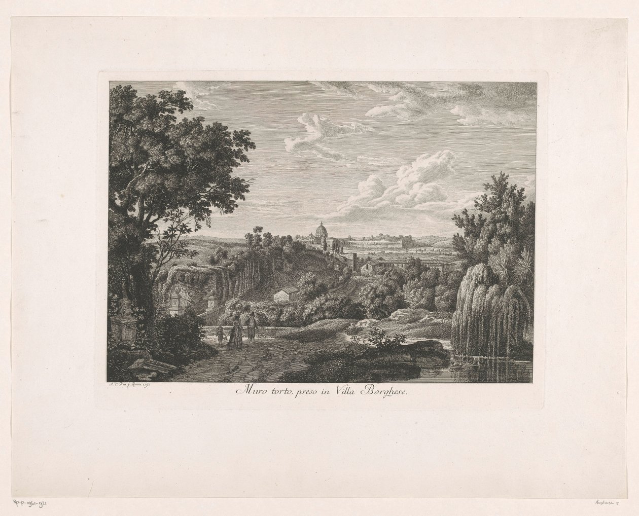 Zarostlá zeď u Villa Borghese Muro torto, preso ve Villa Borghese (titul na objektu) Malay Radirte Prospekte aus Italien (název série) od Albert Christoph Dies