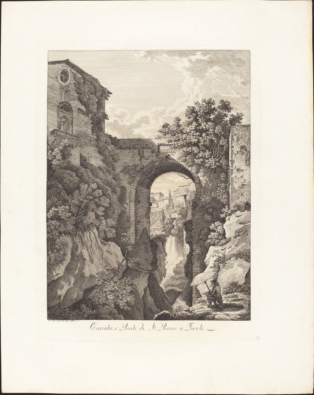 Vodopád a Ponte di San Rocco v Tivoli od Albert Christoph Dies