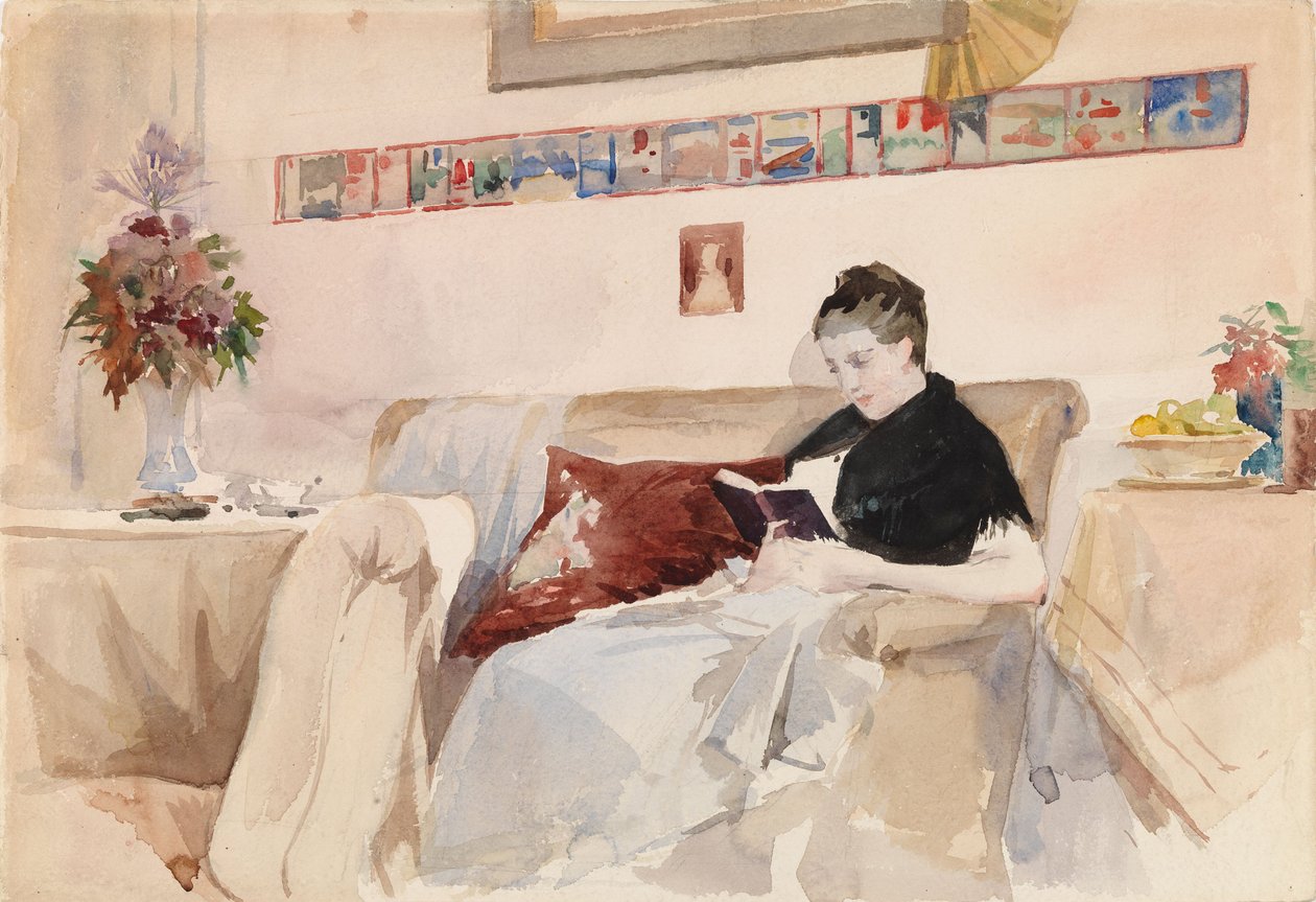 Umělcova manželka čte na pohovce od Albert Edelfelt