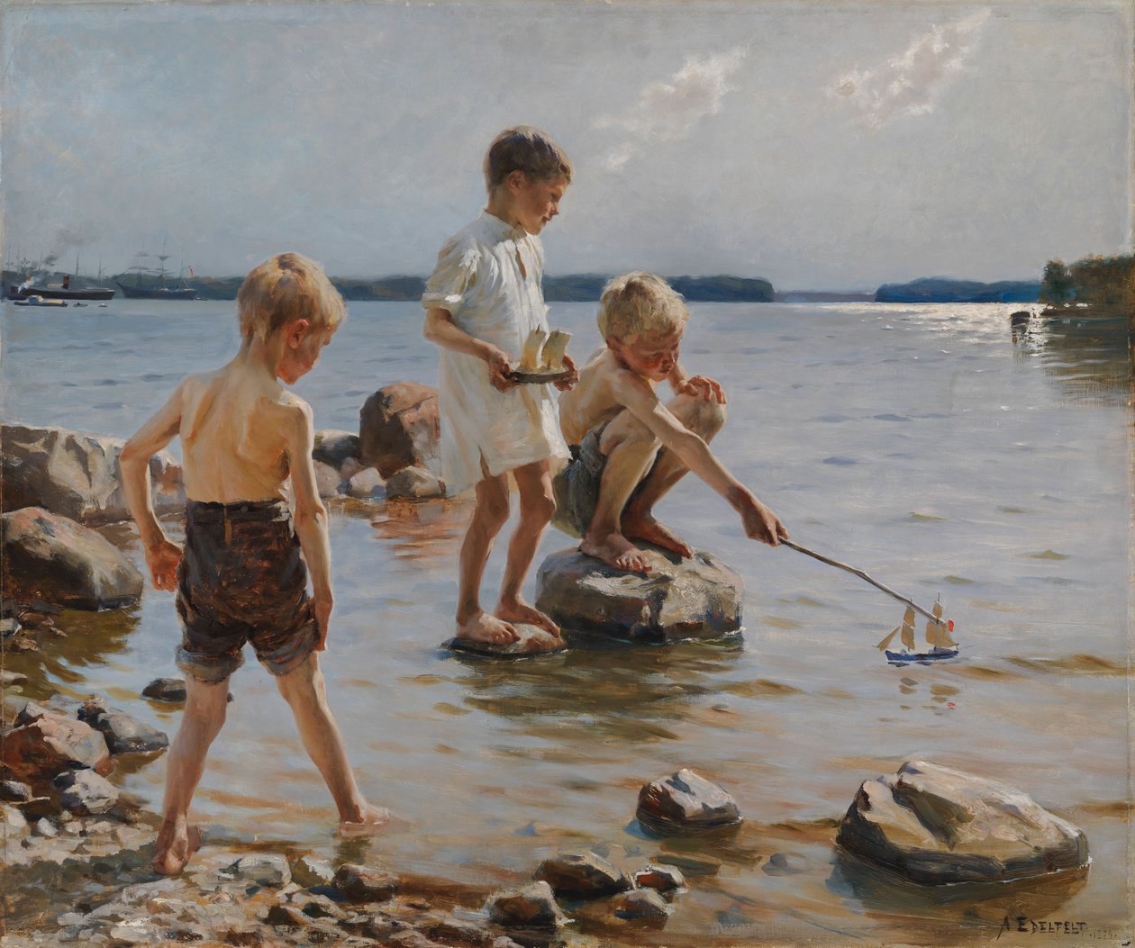 Chlapci hrající si na břehu (Děti hrající si na břehu) od Albert Edelfelt