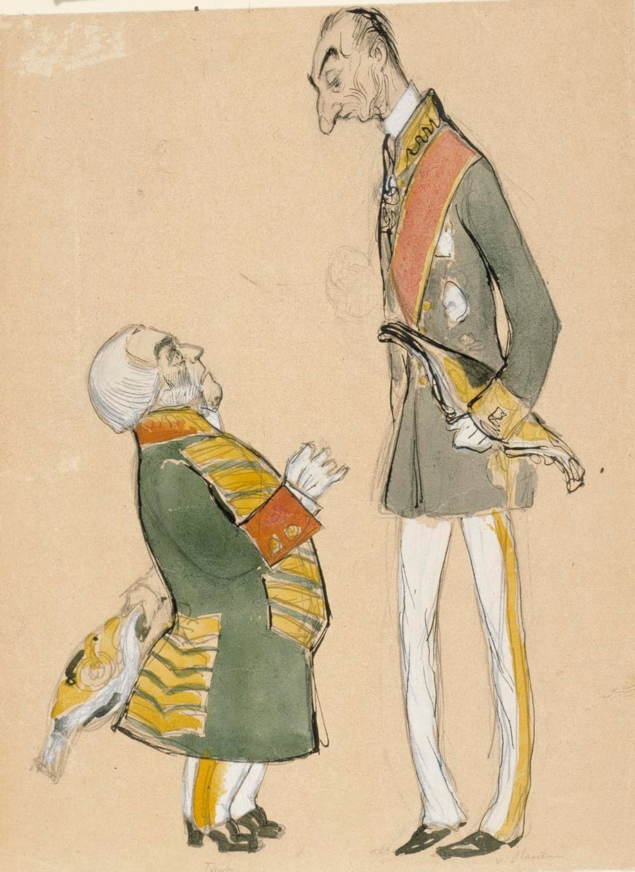 Karikatura von Haartmana, předsedy šlechty, a barona Taubeho od Albert Edelfelt