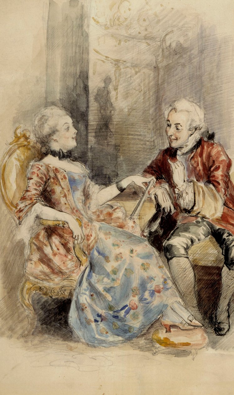Pár v rozhovoru, rokokový oděv od Albert Edelfelt