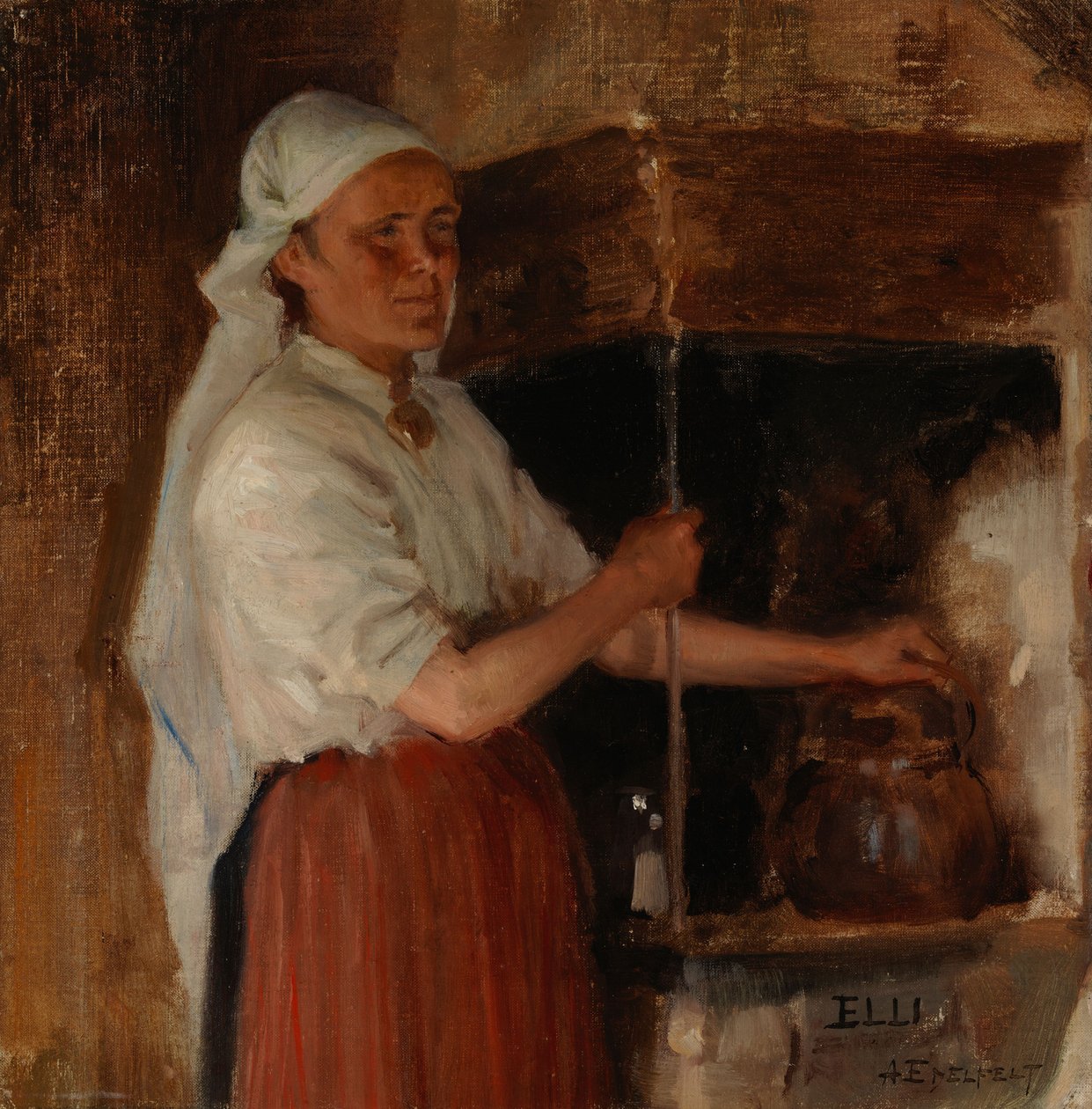 Elli Jäppinen u sporáku, studie od Albert Edelfelt