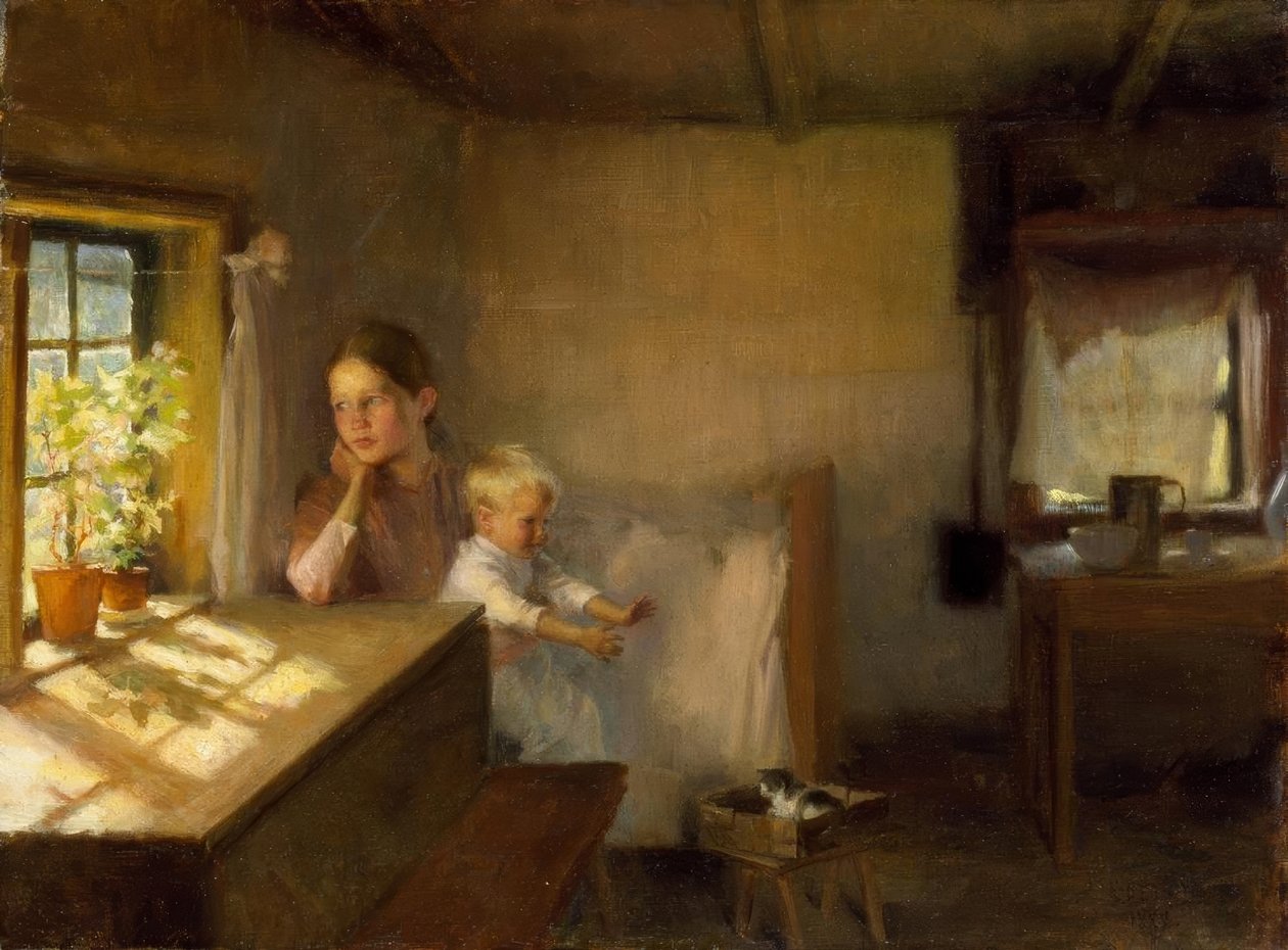 Žena s dítětem v prosluněném interiéru od Albert Gustaf Aristides Edelfelt