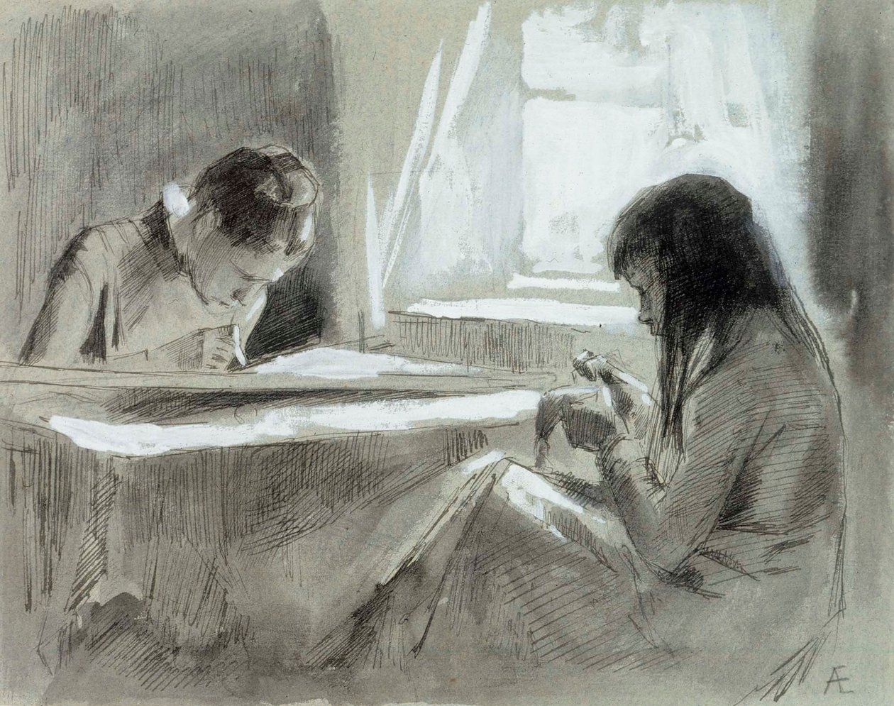 Dívky šijící u okna od Albert Edelfelt