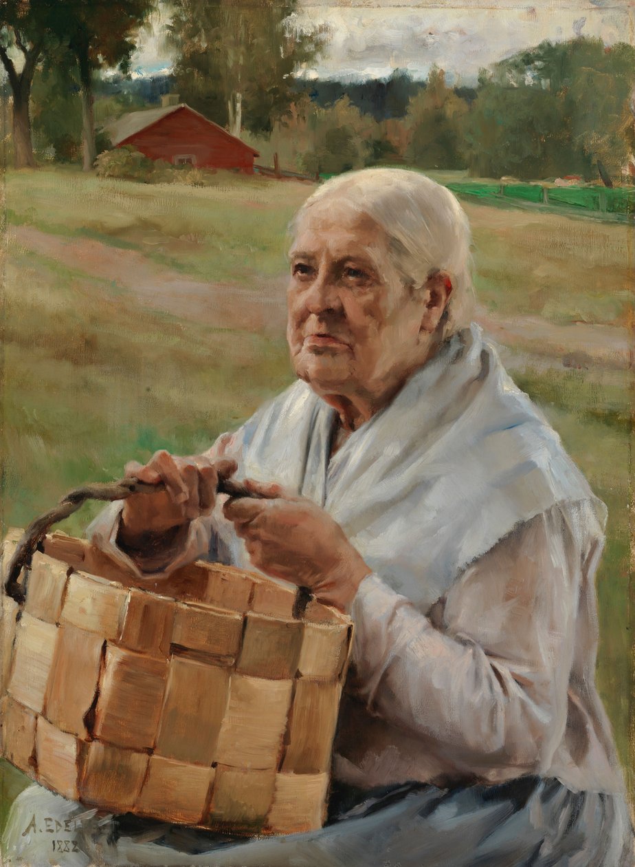 Stará žena s košem na třísky od Albert Edelfelt