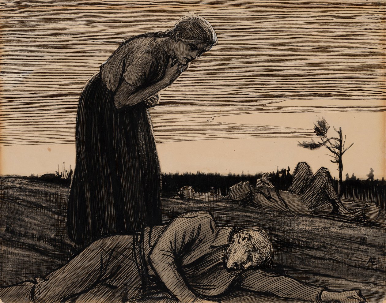 Na bojišti z básně „Dívka z vesnice“ od Albert Edelfelt