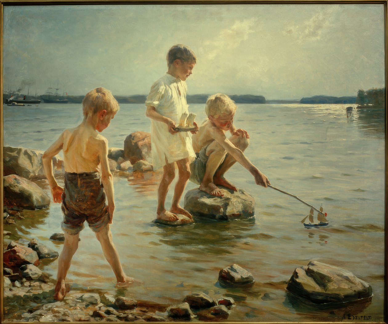 Chlapci si hrají na pobřeží od Albert Gustaf Aristides Edelfelt