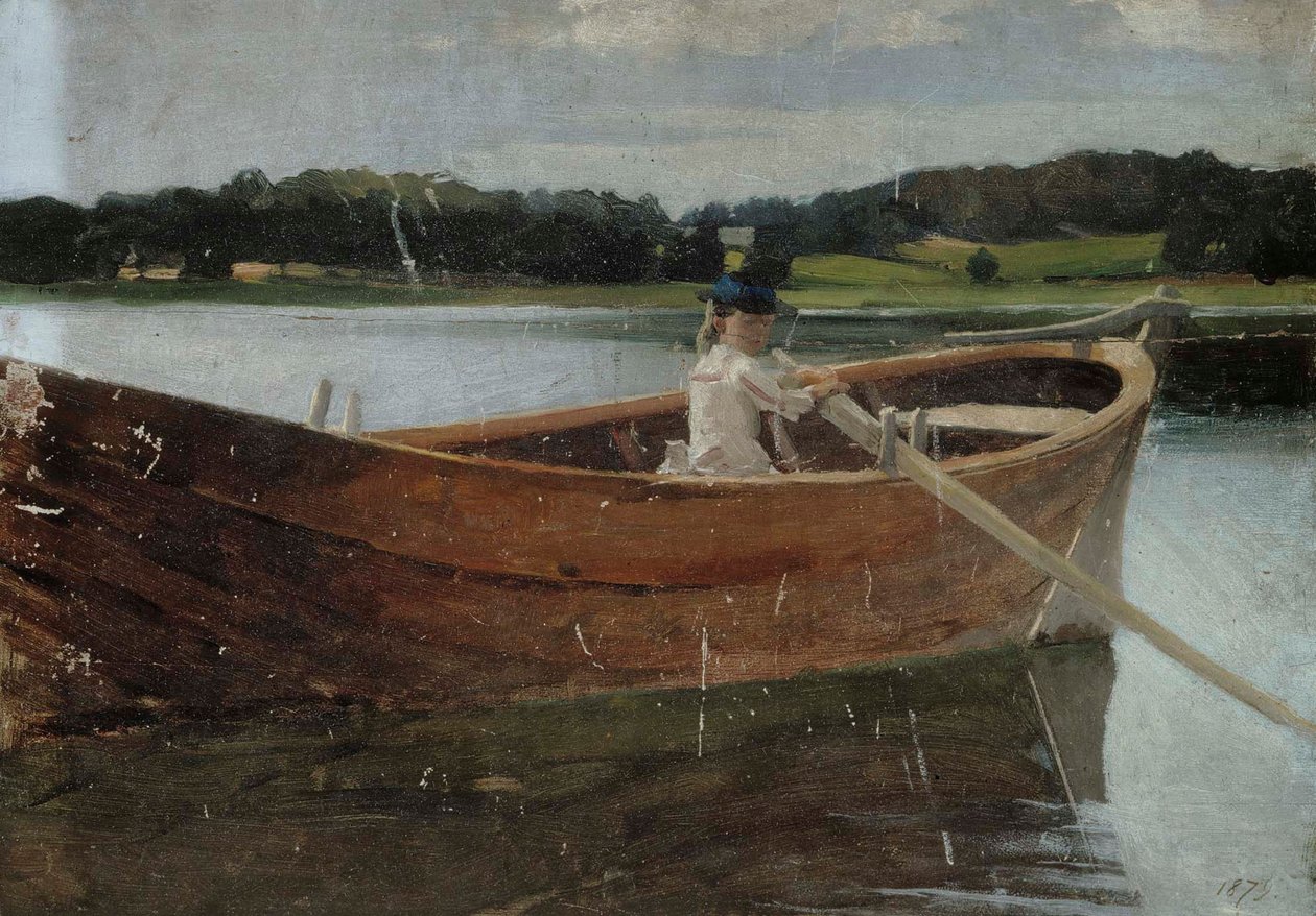 Umělcova sestra Berta ve veslici, studie od Albert Edelfelt