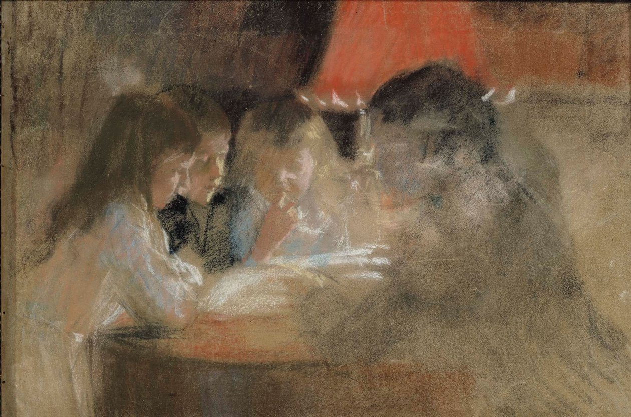 Děti rodiny Brandtových (U lampy) od Albert Edelfelt