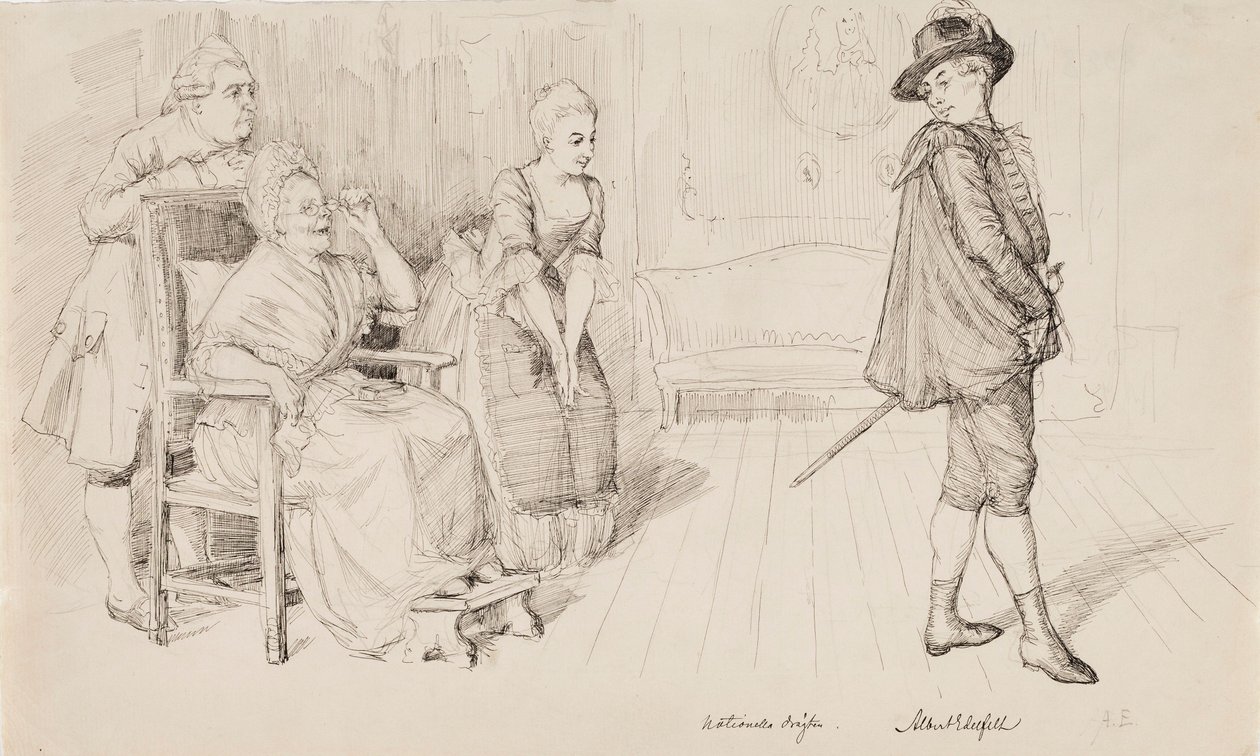 „Nový švédský kroj“, ilustrace pro Svenska bilder Carla Snoilského, k básni „O čtyřicet let později“ od Albert Edelfelt