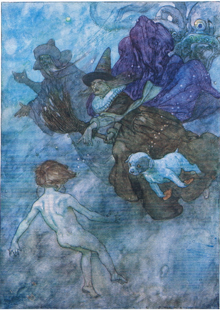Všichni na něj křičeli „dívej se dopředu, dívej se jen dopředu“, z hospody The Water Babies. Humphrey Milford Oxford University Press, kolem roku 1930 (barevné lito) od Albert Edward Jackson