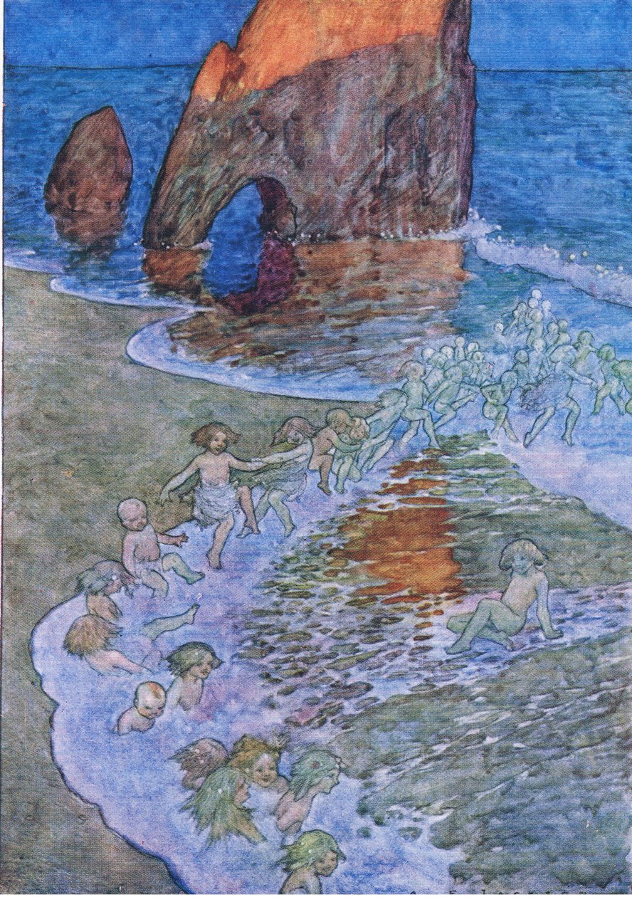 Postavili ho doprostřed a tančili kolem něj, z hospody The Water Babies. Humphrey Milford Oxford University Press, kolem roku 1930 (barevné lito) od Albert Edward Jackson