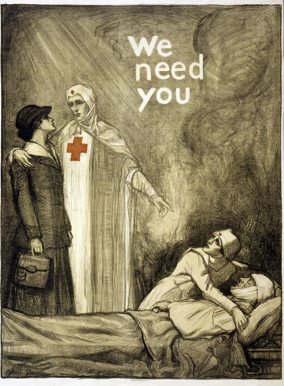 Náborový plakát Červeného kříže, "Potřebujeme tě", hospoda. 1918 (barevné lito) od Albert Edward Sterner