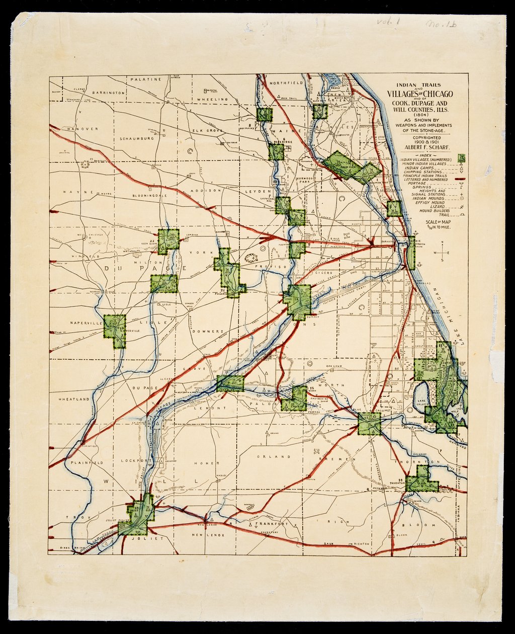 Mapa indiánských stezek a vesnic od Albert Frederick Scharf