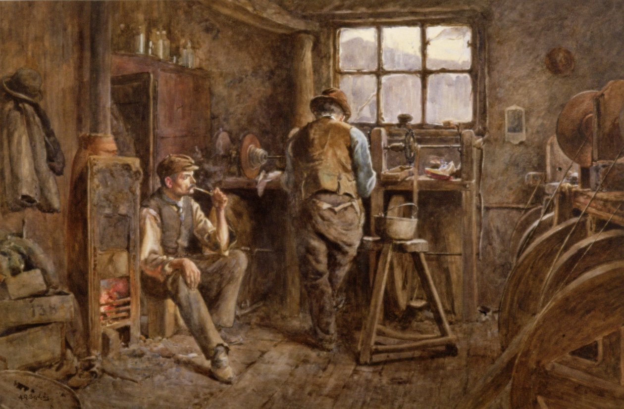 A Jet Workshop, Whitby (akvarel na papíře) od Albert George Stevens