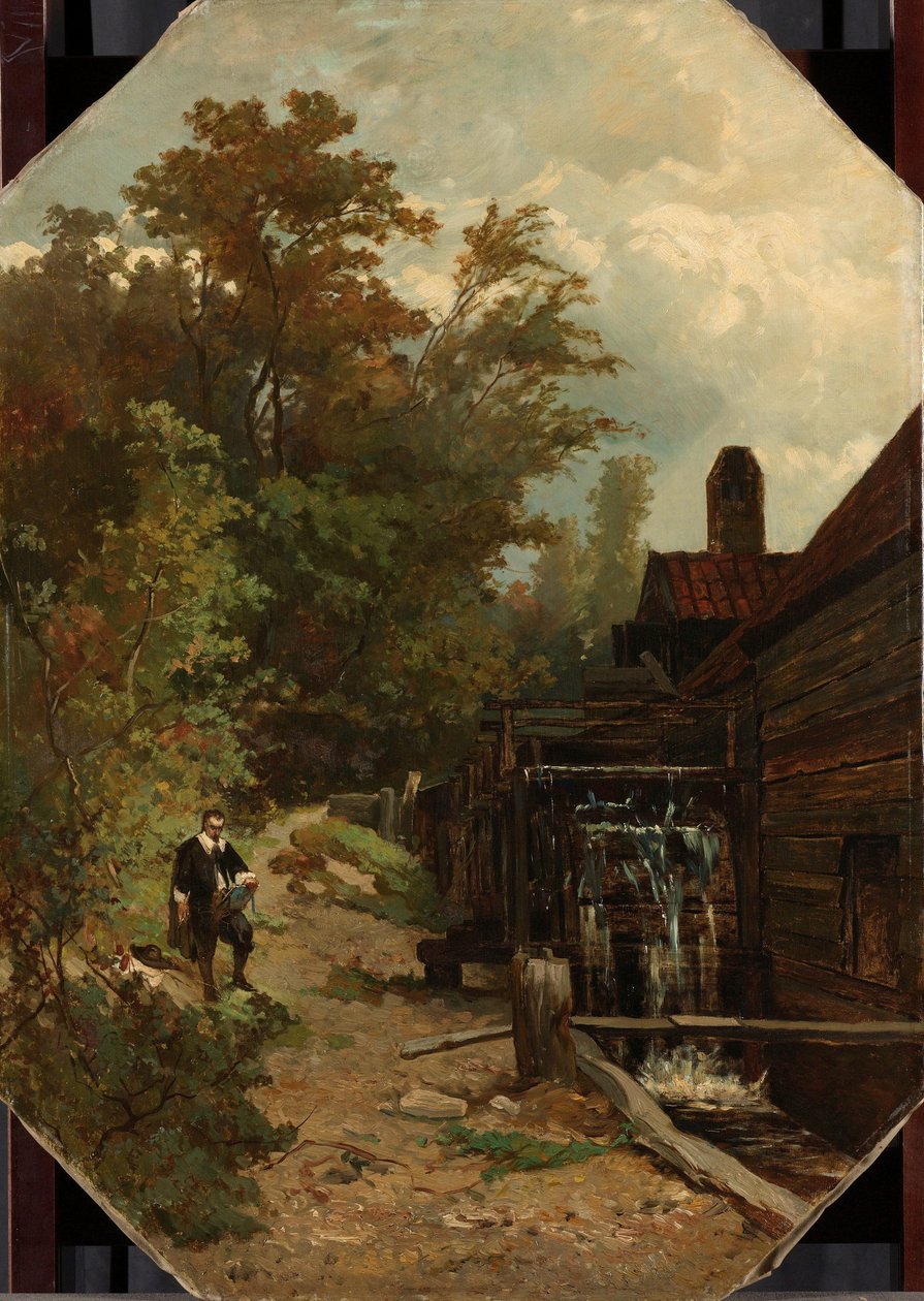 Jacob van Ruisdael skicující vodní mlýn od Albert Gerard Bilders
