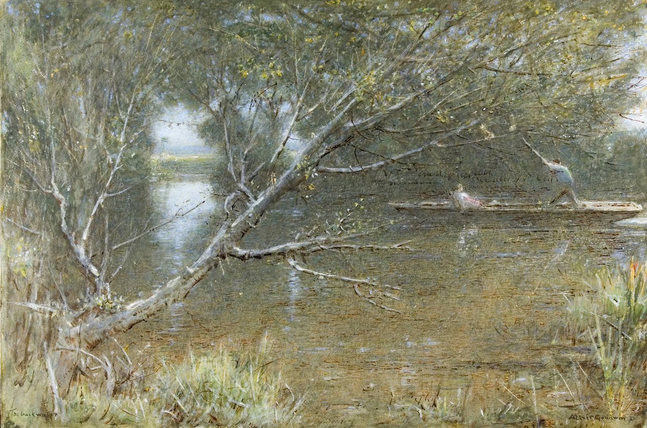A Thames Backwater, c.1860-c.1932 (akvarel, tělová barva, pero a inkoust na papíře) od Albert Goodwin