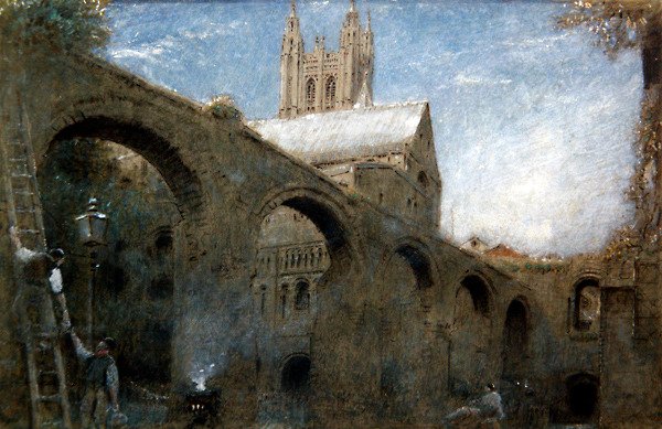 Canterbury (pero a tuš s akvarelem a tělovou barvou na papíře) od Albert Goodwin