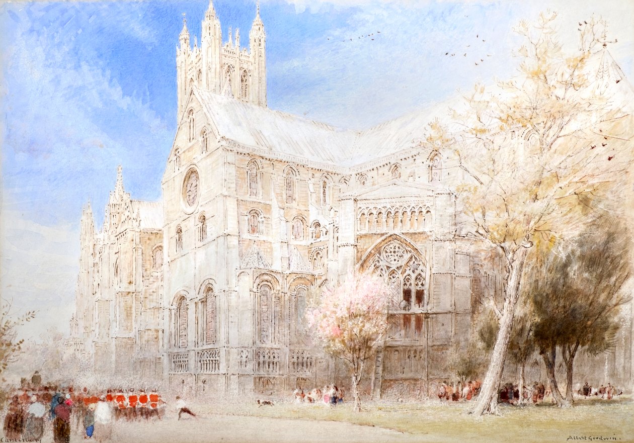 Canterburská katedrála. Průvod vojáků (akvarel s tuší) od Albert Goodwin
