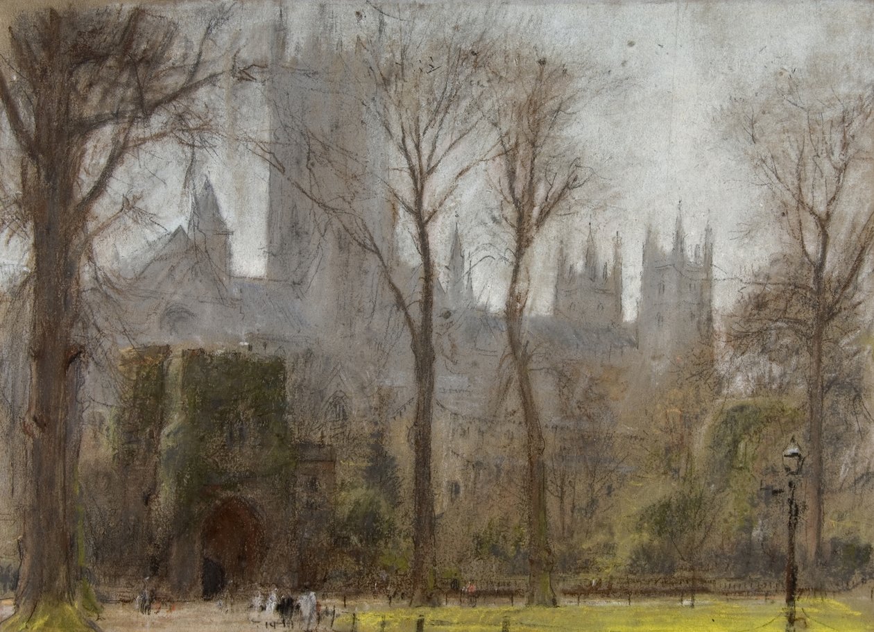 Canterbury, kolem 1860-1932 (pastel a tužka na tónovaném papíře) od Albert Goodwin