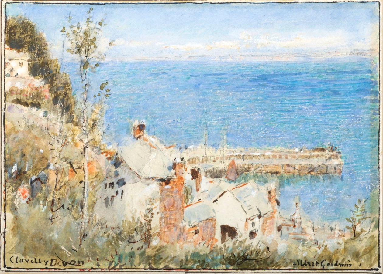 Clovelly, Devon (akvarel s tělovou barvou a tuší) od Albert Goodwin
