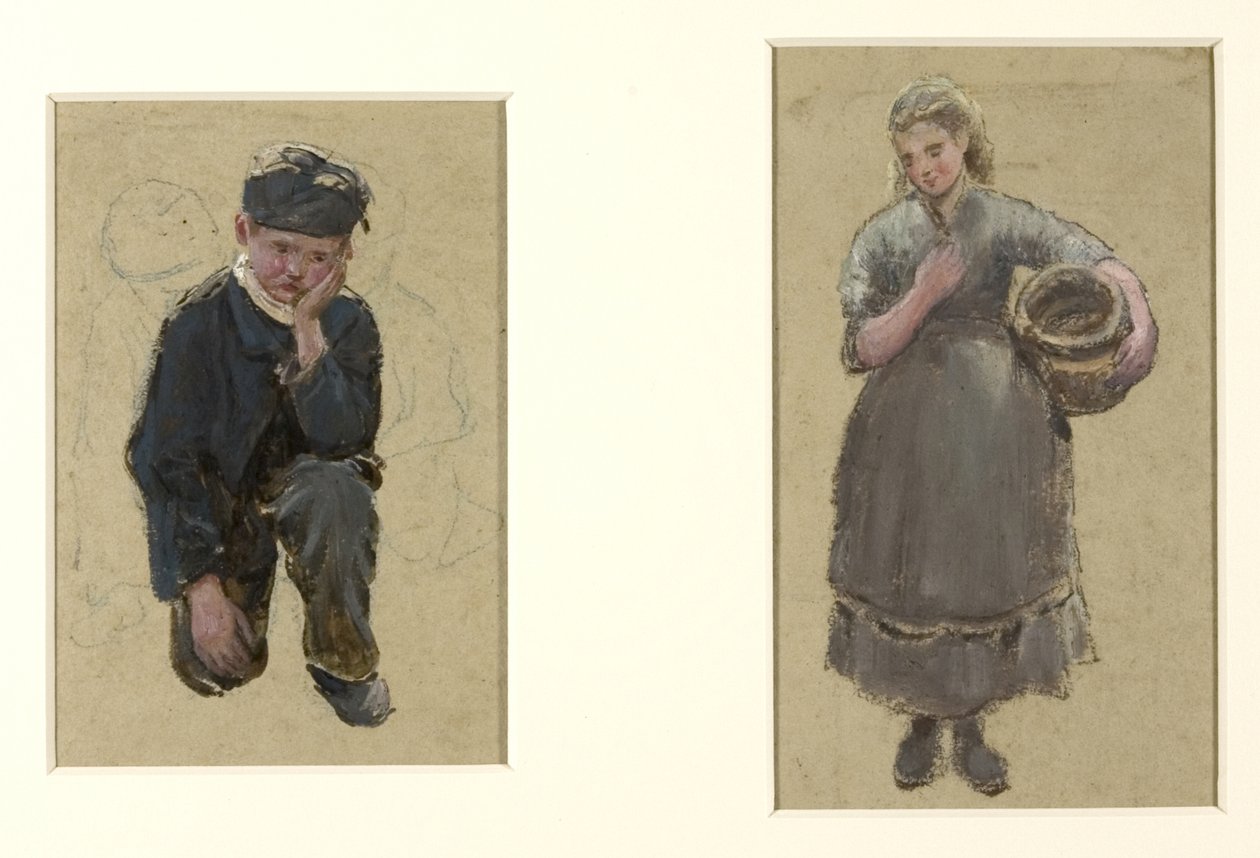 Fisher Girls a klečící chlapec od Albert Goodwin