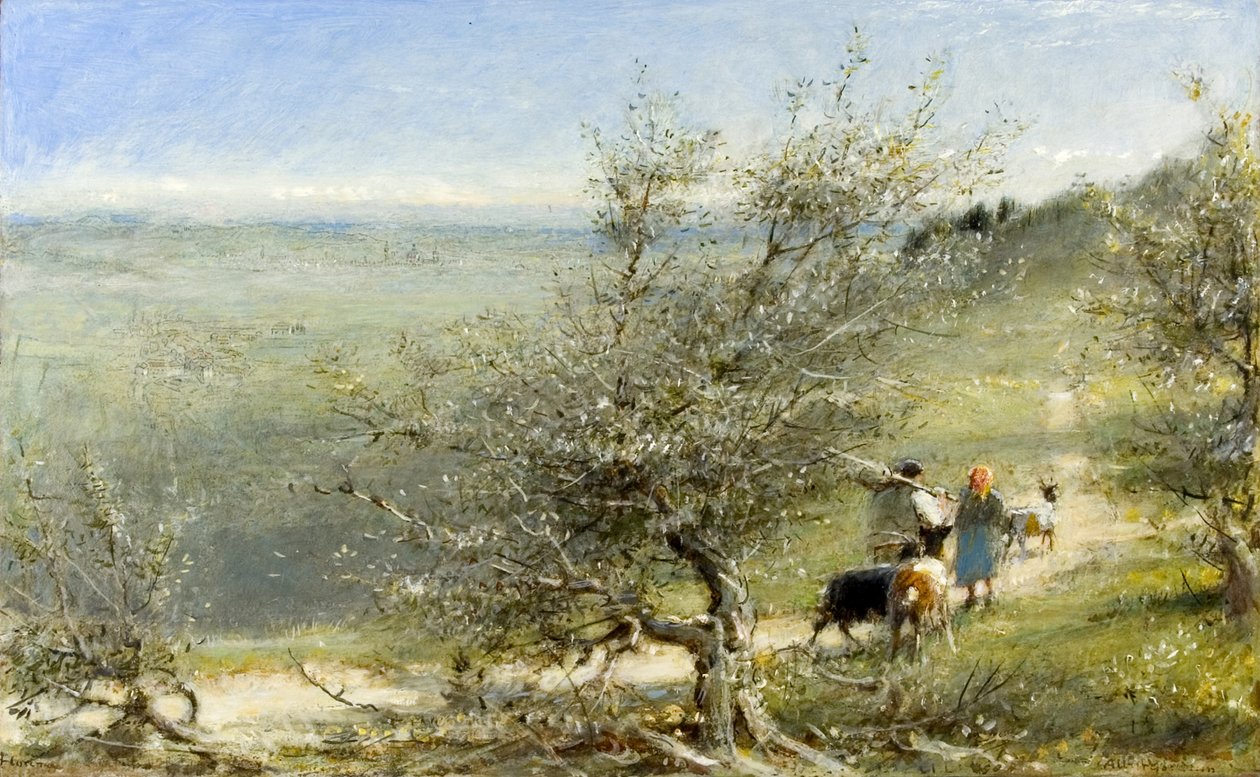 Florence from the Hills near Fresole, c.1860-c.1932 (olej, pero a inkoust na palubě) od Albert Goodwin