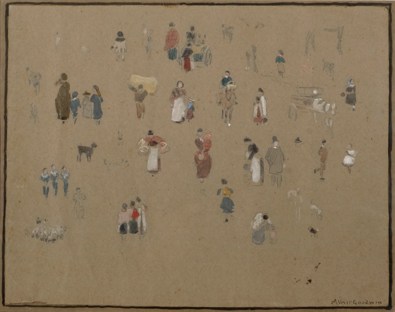 Jdu na trh (akvarel a tužka s tělovou barvou na tónovaném papíře) od Albert Goodwin
