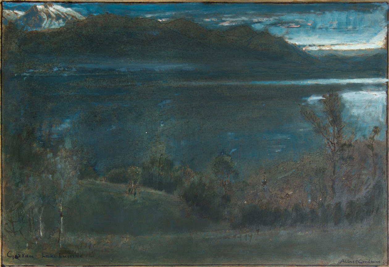 Gossau, Lucernské jezero (olej a akvarel s tuší a tělovou barvou na papíře na kartonu) od Albert Goodwin