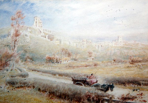 Kůň a vozík, hrad Corfe od Albert Goodwin