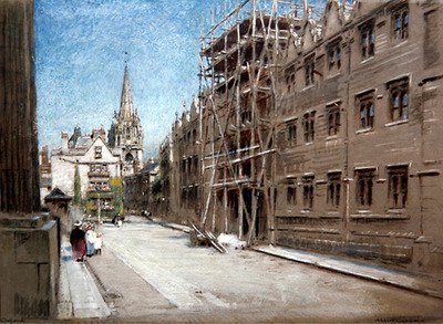 Oriel College, Oxford (akvarel a bodycolor na tónovaném papíře) od Albert Goodwin