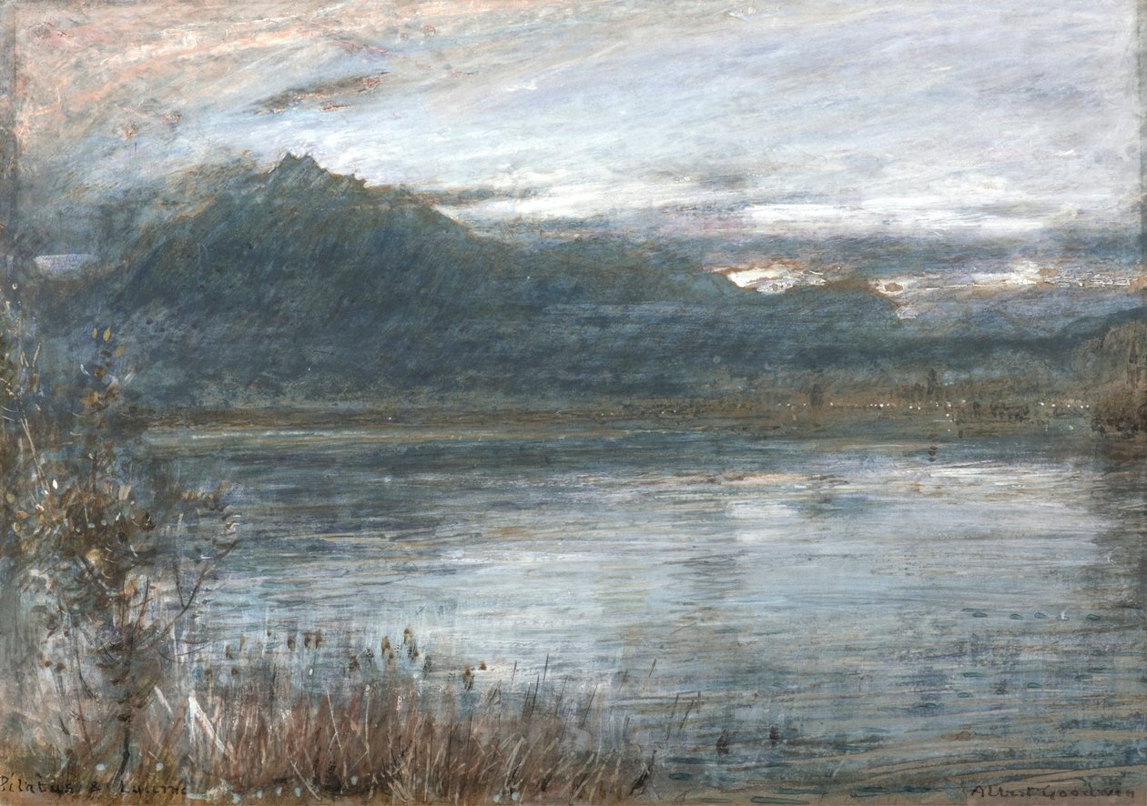 Pilatus a Lucern (akvarel a bodycolor na tónovaném papíře) od Albert Goodwin