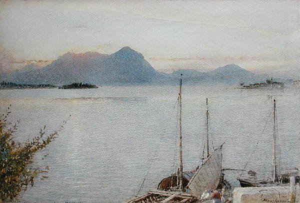 Východ slunce z Baveno, jezero Maggiore od Albert Goodwin