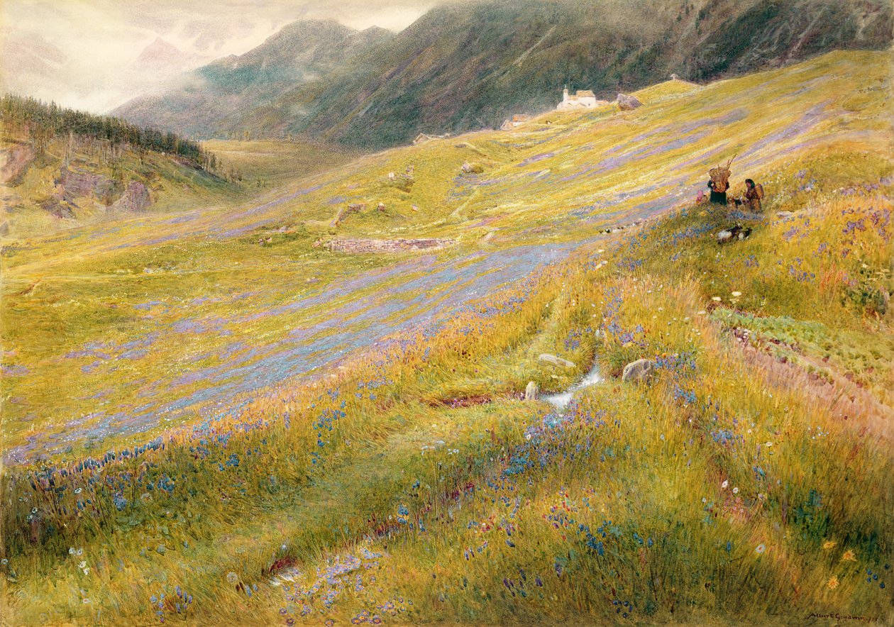 Alpské léto, 1874 (wc s barvou karoserie na papíře) od Albert Goodwin