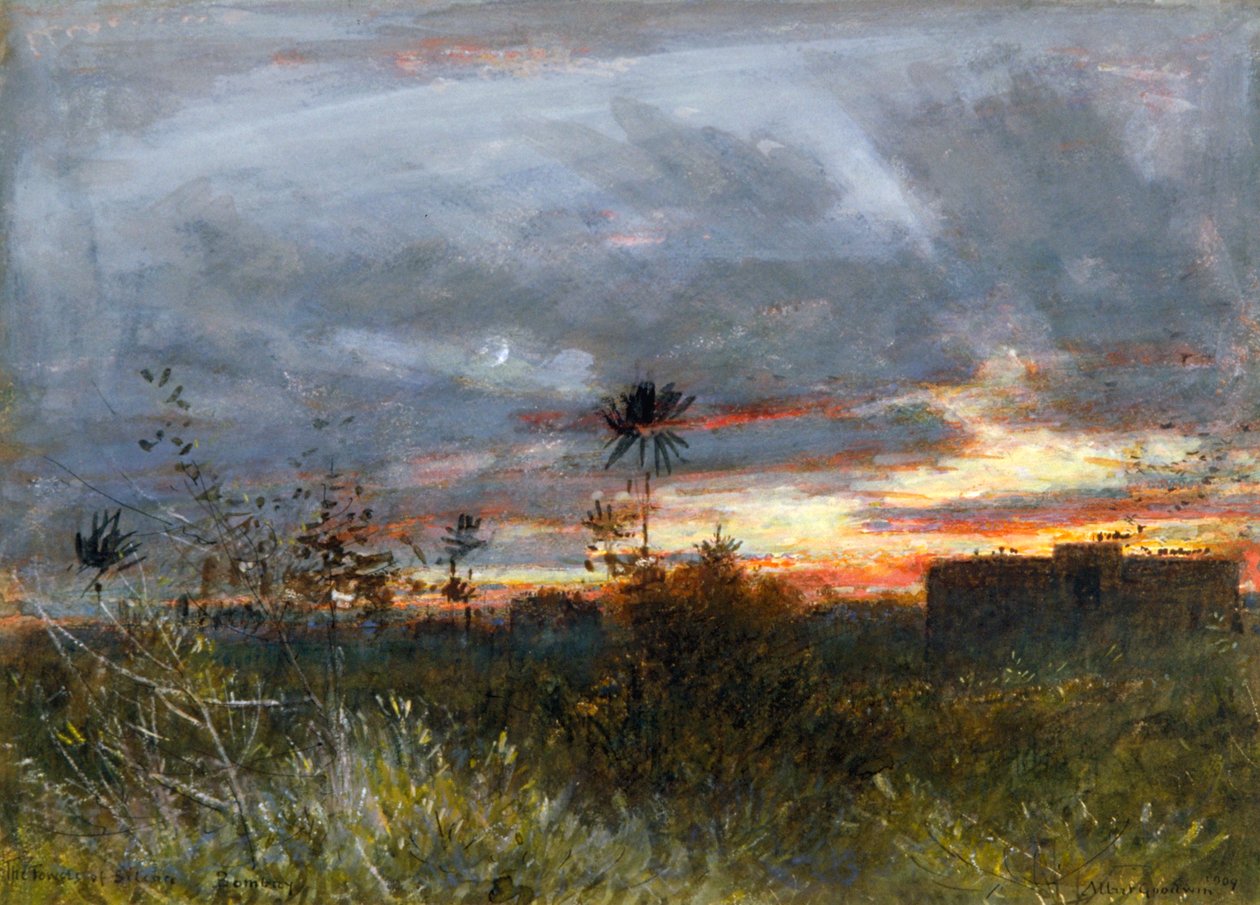 „Věže ticha, Bombaj“, 1909 od Albert Goodwin