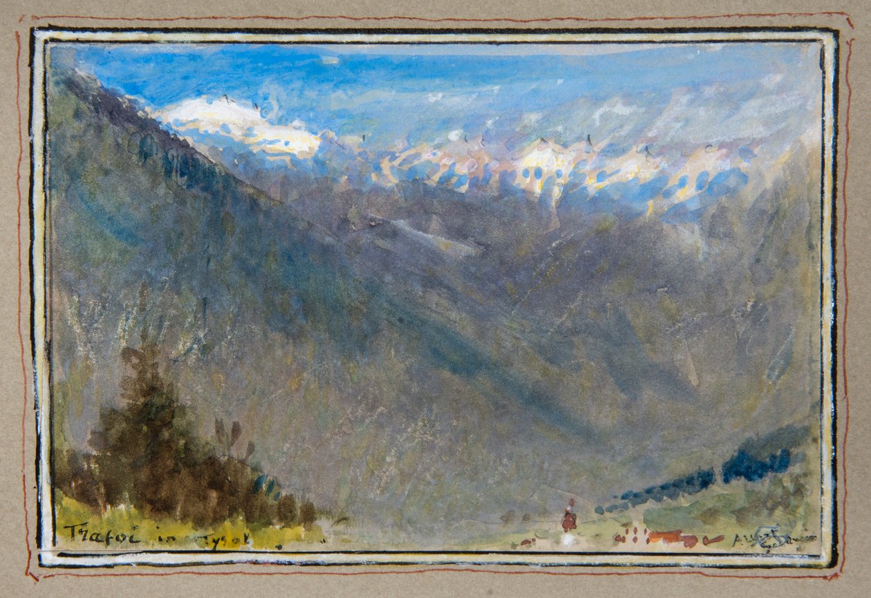 Trafoi v Tyrolsku (akvarel s tělovou barvou ohraničený dekorativním rámečkem) od Albert Goodwin