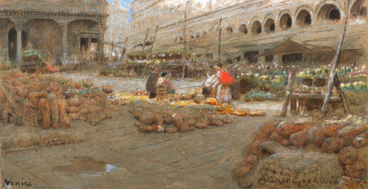 Benátky (akvarel a bodycolor na tónovaném papíře) od Albert Goodwin