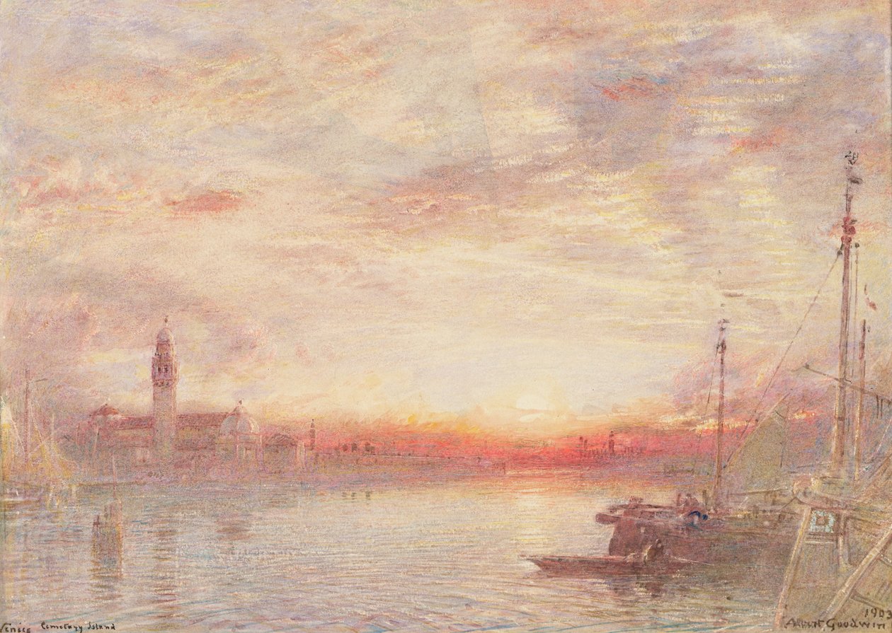 Benátky, hřbitovní ostrov (San Michele) od Albert Goodwin
